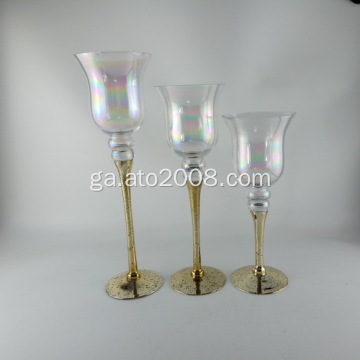 Sraith 3 Holde Candle Gloine Gold de 3